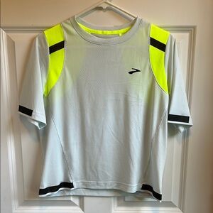 Brooks White and Neon Yellow Performance Tee